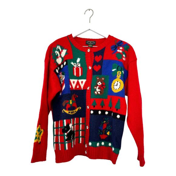 Ugly Christmas Charter Club Scotty Dog Snowman Wool Cardigan Size 8 - Picture 5 of 10